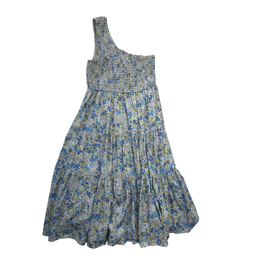 Lulus Dress Womens L Blue Floral One Shoulder Tiered Maxi Cotton Cottagecore